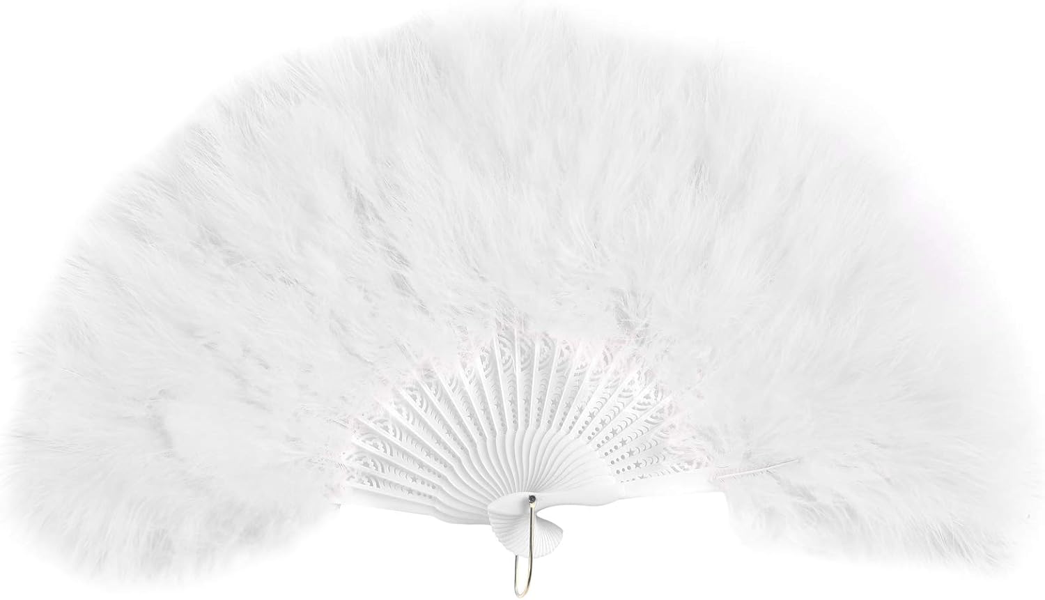 AWAYTR Vintage Marabou Feather Fan - Hand Held Folding Fan Accessories for Halloween Party (White)