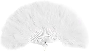 AWAYTR Vintage Marabou Feather Fan - Hand Held Folding Fan Accessories for Halloween Party (White)