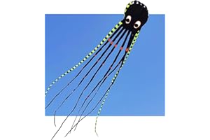 APZ Sky Visitor 3D 26ft Ultra Large & Fun Octopus Foil Kite with Handle & Line, Giant Kite for Adults and Kids, Boys Girls, Beach Trip Family Games and Activities, Park Outdoor Fun (Black)