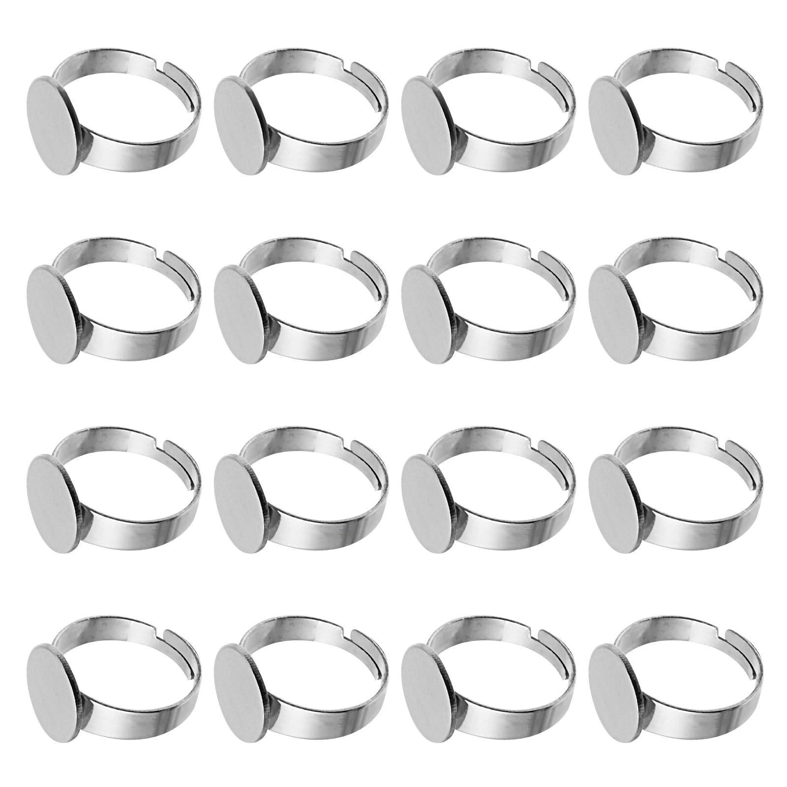 VILLCASE 20pcs Adjustable Silver Stainless Steel DIY Ring Making Kit - Minimalist Flat Base Ring Blanks