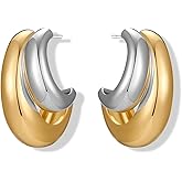 MYCUTEY Gold And Silver Hoop Earrings For Women Two Toned Hoops