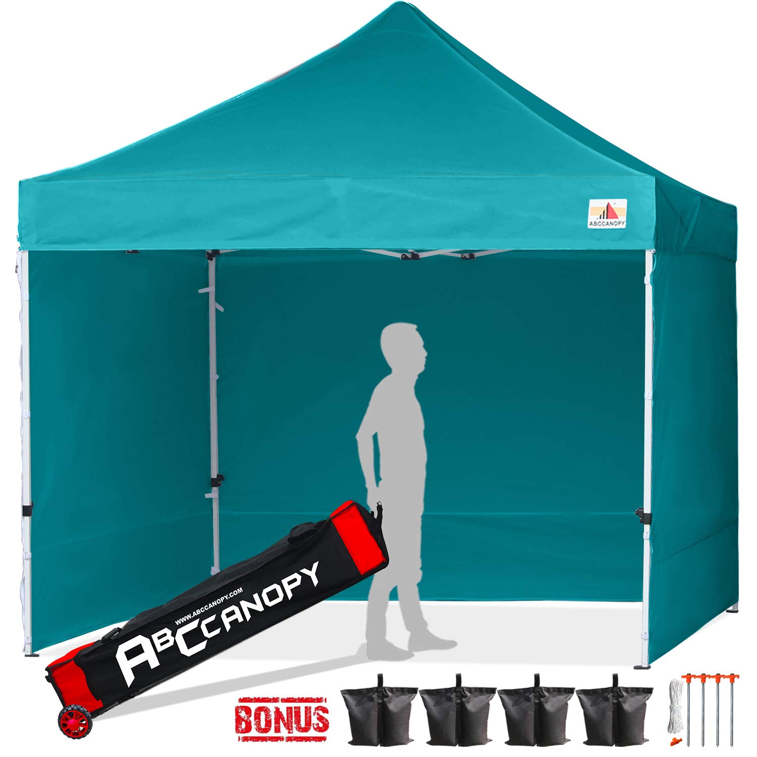 ABCCANOPY Canopy Tent 10x10 Pop Up Canopy Tent Commercial Instant Shade Tent with Upgrade Roller Bag (Turquoise Canopy with Walls)