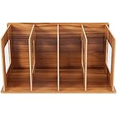 Wooden Bookshelf, Bookends for Desktop Storage for DVD Books Magazine, Black & Wooden Color for Your Choice (Wooden Color)