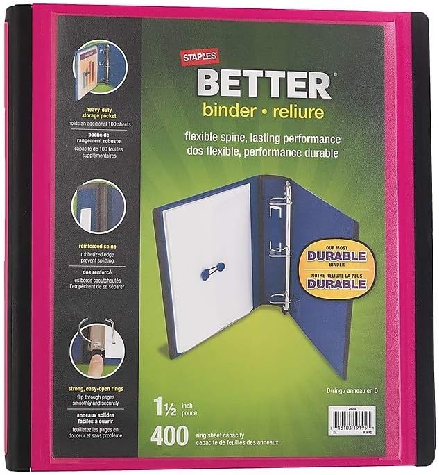 Staples 11/2 Inch Better View Binders with DRings, Pink by Staples Amazon.co.uk Office Products