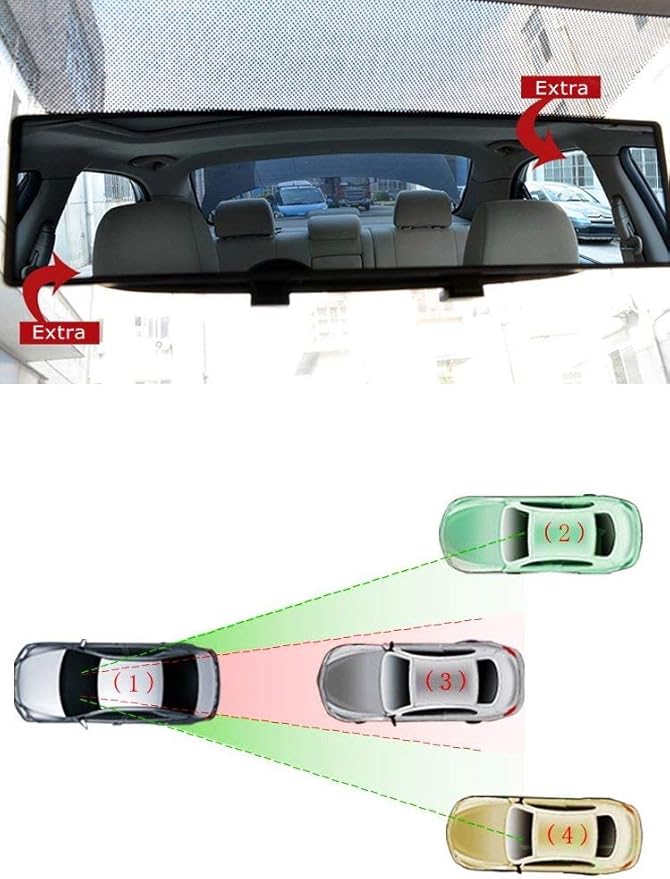 iJDMTOY Universal Fit JDM 300mm 12Inch Wide AntiGlare Blue Tint Curve Convex Clip On Rear View