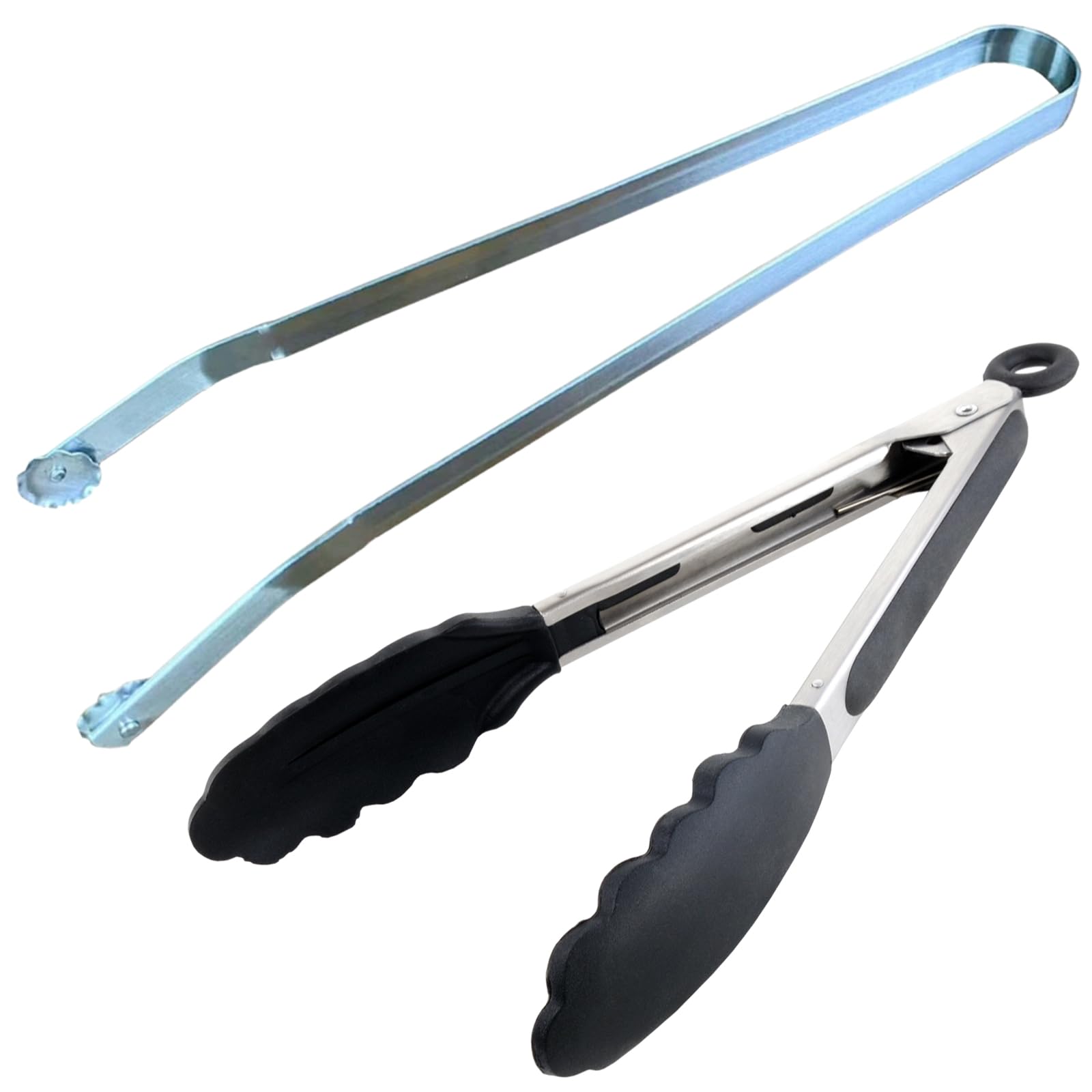 Ahigh BBQ Sausage Turning Tongs for Cooking + Kitchen Tongs with Silicone Tips for Cooking, BBQ Sausage Rotary Pliers, Grilling and Baking (Combinatory)