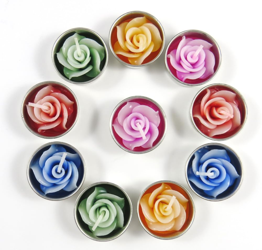 Merca Tealight Candles and Candle Holder Refills Including 10 Rose-Shaped Scented Candles
