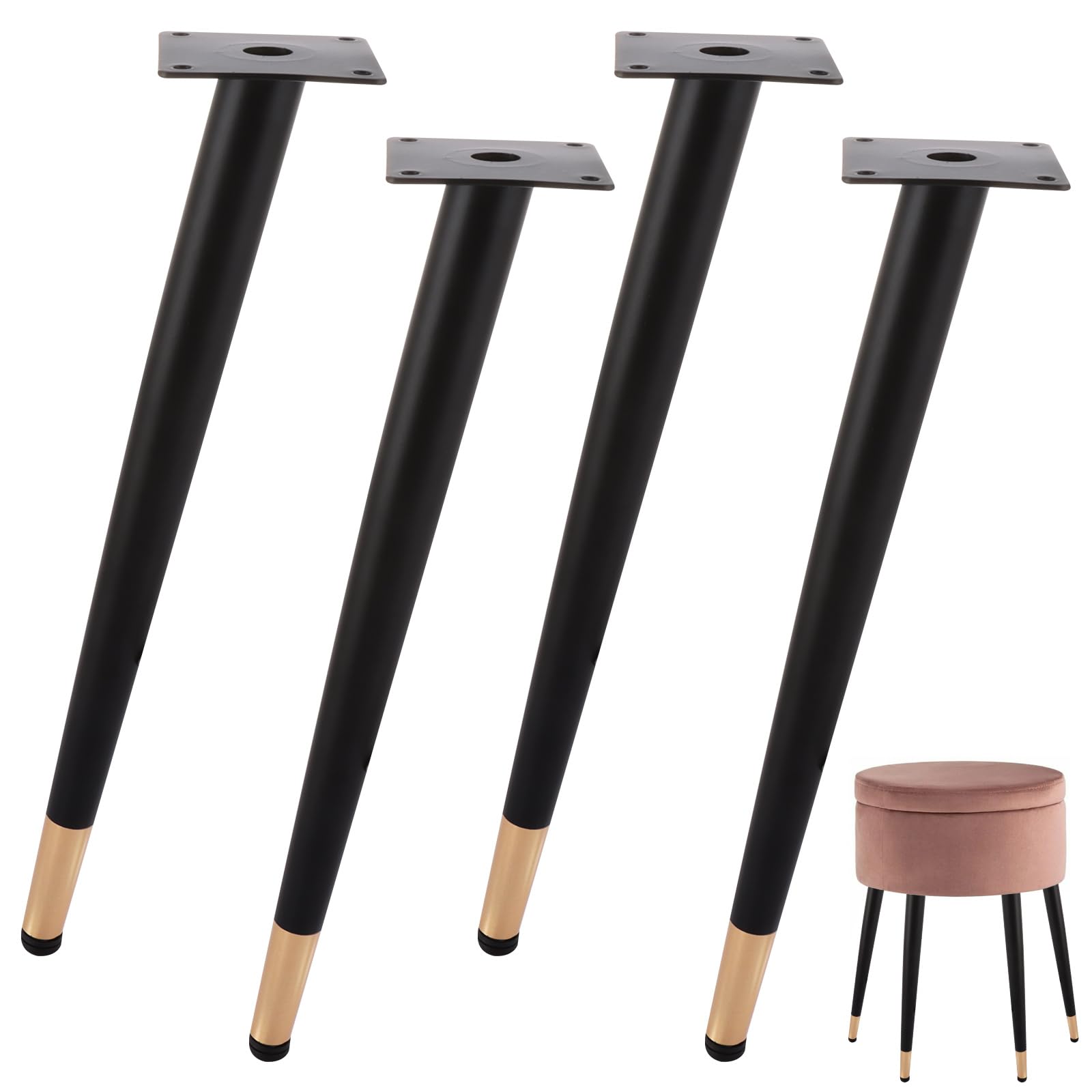 CYEER 4 PCS Furniture Legs, 16 Inch Oblique Metal Furniture Legs, Matte Black Gold Table Legs Sofa Legs Cabinet Legs Furniture Feet No-Slip Silent for Furniture, Sofas, Cabinets