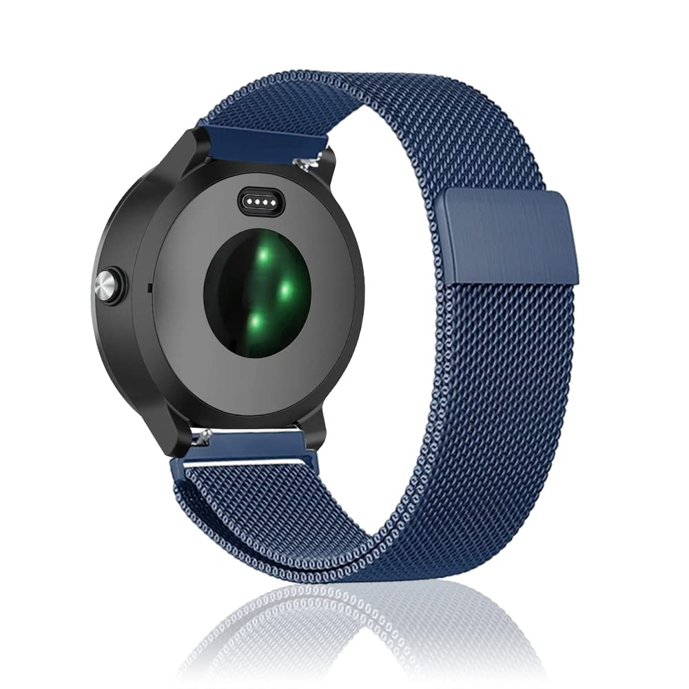 Niboow 20mm Strap for Garmin Vivoactive 6/Vivoactive 5/Vivoactive 3 music/Forerunner 165 Music, Stainless Steel Metal Watch Bands for Garmin Venu Sq 2/Venu 2 Plus/Sq 2 Music/Venu Sq/Venu Sq Music-Blue