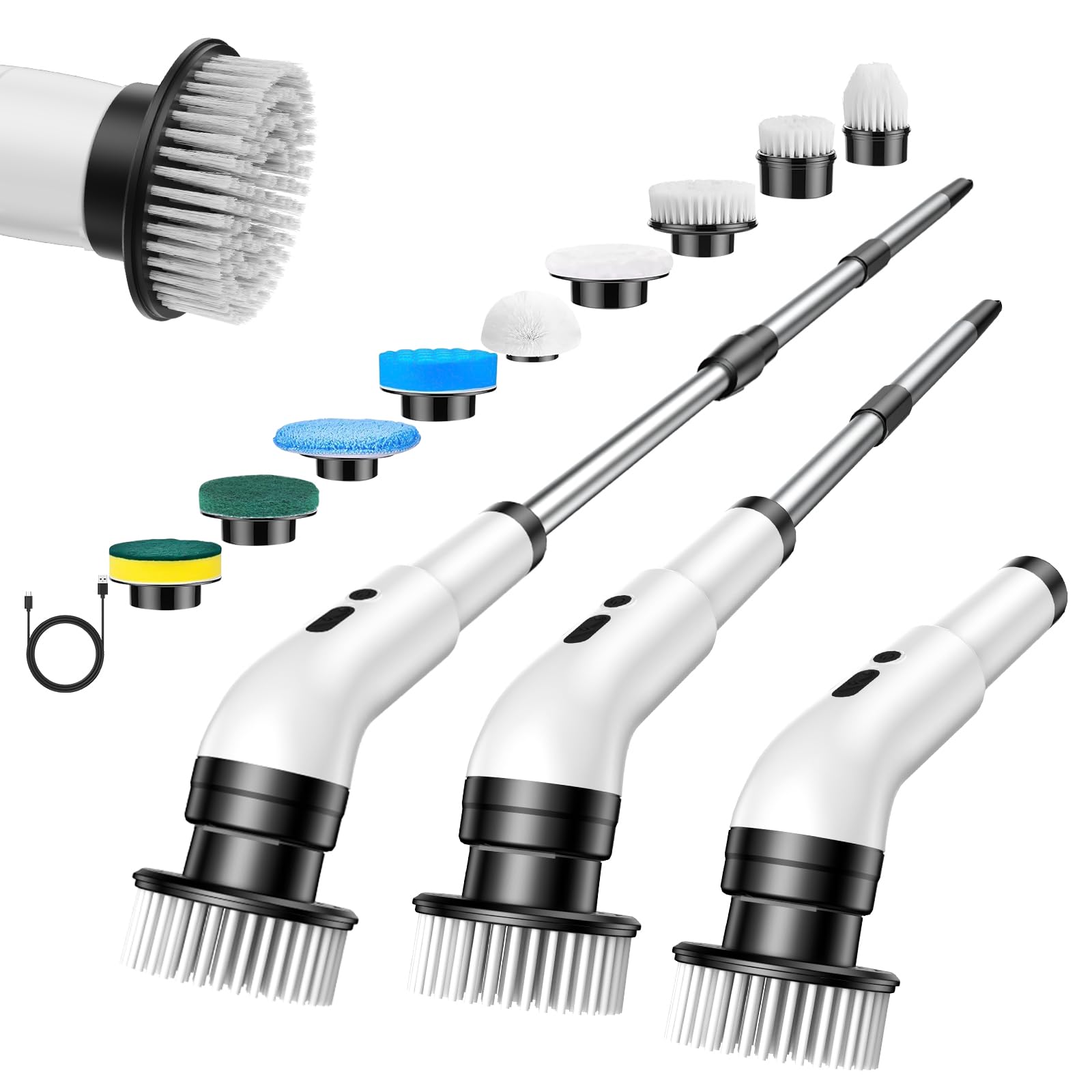 Photo 1 of Electric Spin Scrubber with Handle,450RPM Cordless Bathroom Shower Scrubber Cleaning Brush for Home with 9 Replaceable Heads,3 Speeds for Baseboard Cleaner Tool 90Mins Work Time, 4 Adjustable Size