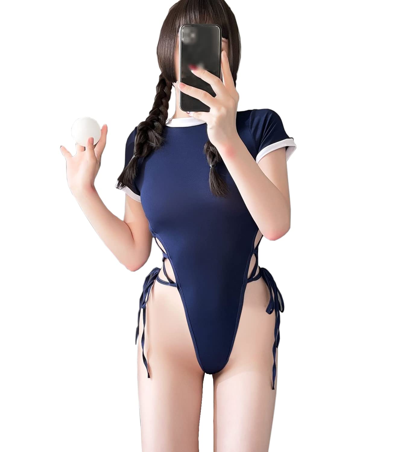 SINROYEE Womens Japanese Schoolgirl Uniform Lolita Swimsuit Anime Cosplay Lingerie Babydoll Onesie T-shirt (Navy blue)