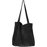 WITERY Corduroy Tote Bag for Women - Casual Zipper Closure Large Hobo Bag with Inner Pockets, Ladies Corduroy Handbags Purse