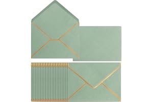 Homtable 50 Pack Sage Green A7 Envelopes 5 x 7 Self-Adhesive V Flap Envelopes with Gold Border for Office, Greeting Card, Wedding, Graduation, Baby Shower, Parties, Invitations (Sage Green, 5x7)
