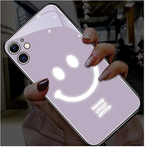 Amazon Co Jp Iphone 12 Pro Max電話ケースledライト 輝くシンプルな携帯電話ケーススマイル携帯電話保護ケースカップルギフトクールな質感 Iphone 11 オールインクルーシブアンチフォールカップルパーソナリティクリエイティブ携帯電話ケースカバー強化ガラスバック