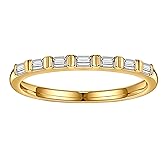 SMILEST Baguette Moissanite Wedding Band for Women, 2MM Lab Created Moissanite 925 Sterling Silver Bar Setting Half Eternity Ring