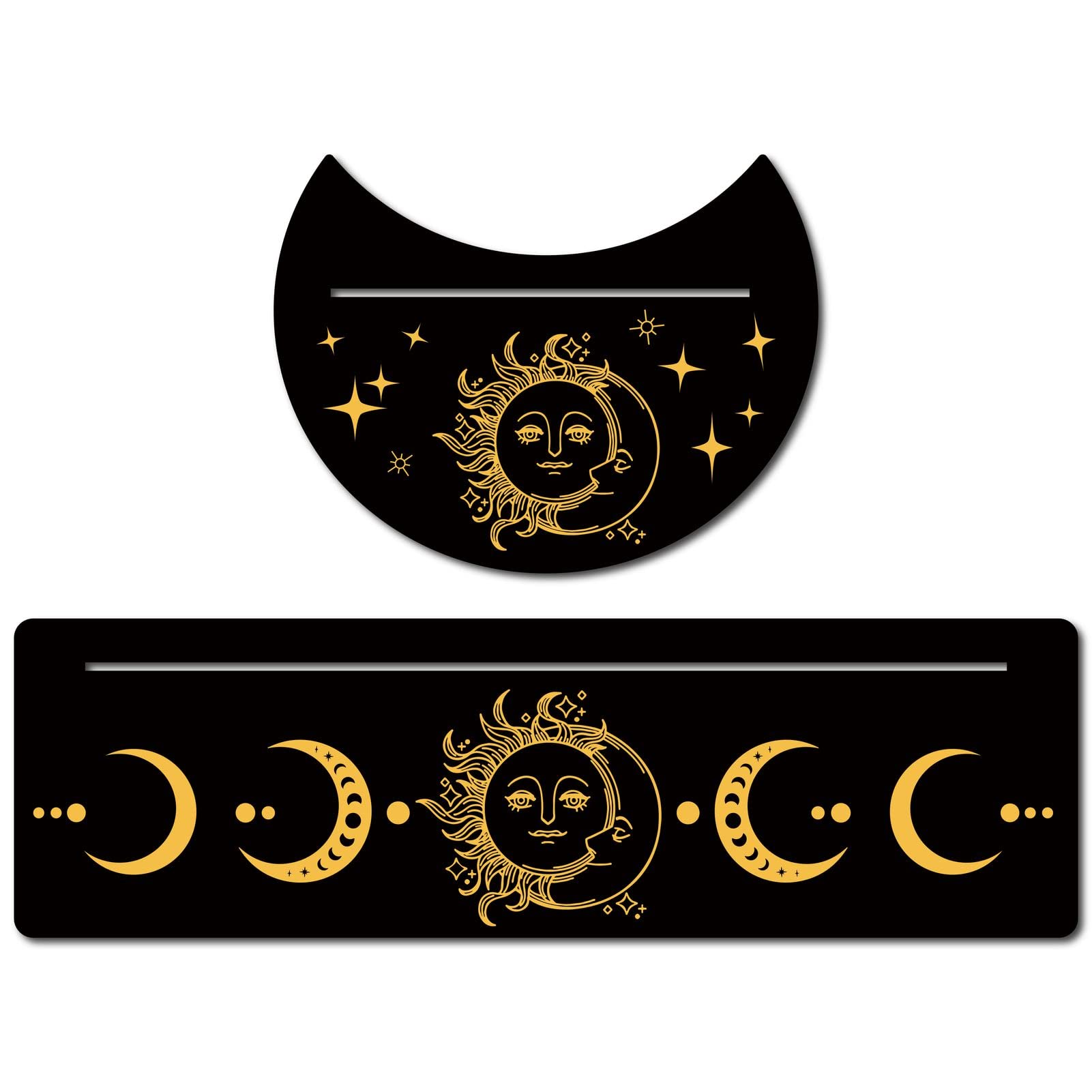GORGECRAFT 2 Pieces Wooden Tarot Card Stand Black Tarot Card Holder 5" Moon Shape and 10" Rectangle Wood Tarot Cards Altar Stand Display Holder Witch Divination Ceremonial Tools, Moon and Sun