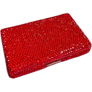 Nocwpsi 1Pc Card Wallet Card Case Bling Bling Business Card Holder,Red | Fashion,Crystal and Aluminum,Unisex-Adults,Compact P