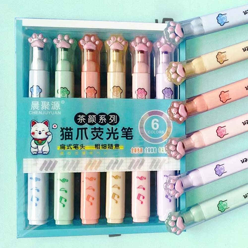JOMPENS 6PCS/6 Colors Cat Claw Highlighter Set Creative Kids Students Marker Pen for Office School Marking Supplies Cute Stationery (Multicolor 6Pcs)