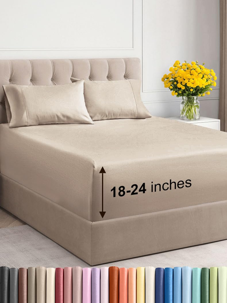 Photo 1 of Extra Deep Twin XL Sheet Set - 4 Piece Breathable & Cooling Sheets - Hotel Luxury Bed Sheets Set - Easy & Secure Fit - Soft, Wrinkle Free & Comfy Sheets Set - Wheat Sheet Set with Extra Deep Pockets