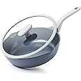 PRICUSIS 10/12 Inch Ceramic Nonstick Deep Frying Pan with Lid, Non-Toxic PFAS-Free Jumbo Cooker Skillet with Double Pour Spout, Stay Cool Handle, Metal Utensil Safe, Dishwasher Safe, (10 Inch, Gray)