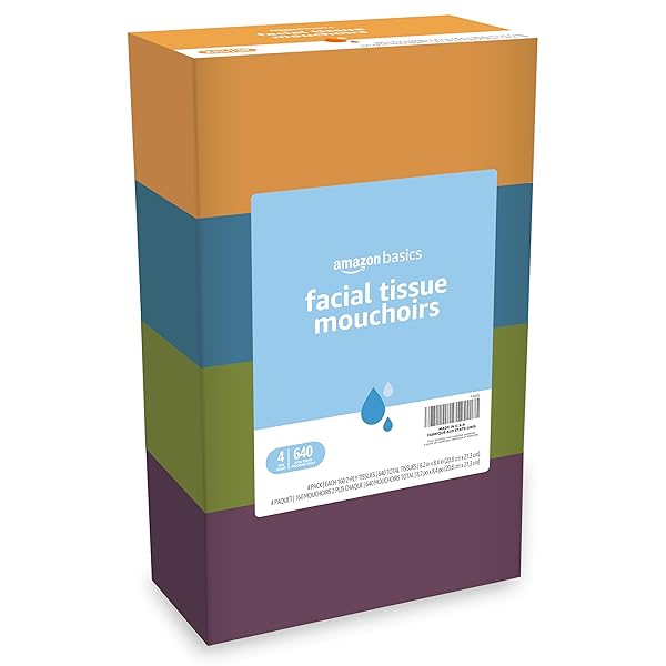 AMAZON BASICS FACIAL TISSUE, 2-PLY, 160 TISSUES PER BOX, 4 BOXES (640 TOTAL) (PREVIOUSLY SOLIMO)