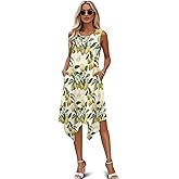ZWPINITUP Women Summer Casual Sleeveless Crewneck Sundress A-line Flowy Irregular Midi Beach Dress Vacation Outfits