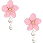 Vavhoo Flower Earrings for Women Large Statement for Women Floral Pearl Stud Earring Trendy Jewelry