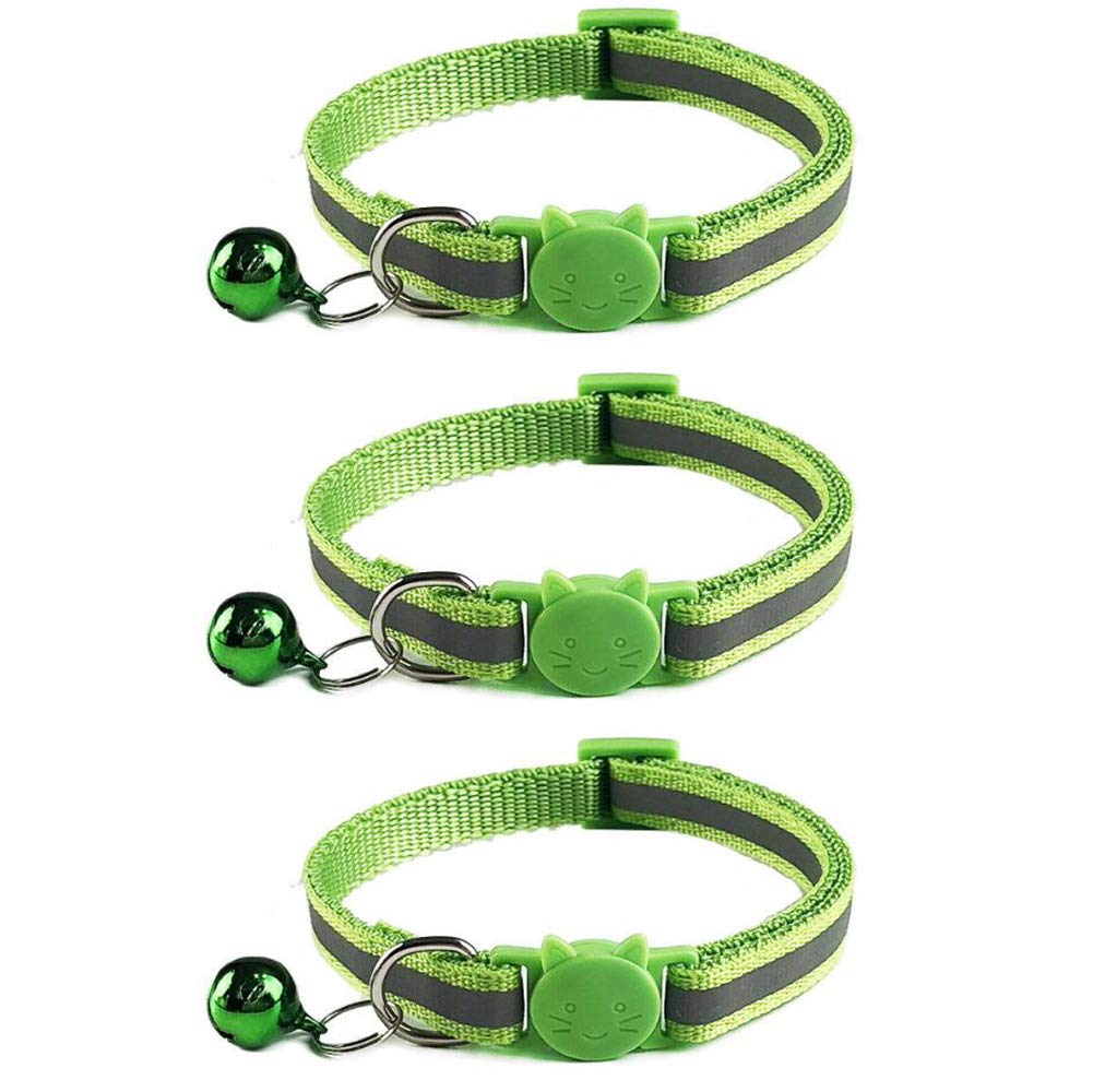Tafeiya 3x Reflective Design Adjustable Cat Collars More Safety Quick Release Safety Buckle with Bell (Light Green)