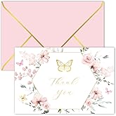 Gooji 4x6 Butterfly Dream Floral Thank You Cards with Envelopes (Bulk 20-Pack) Baby Shower, Bridal Shower, Wedding, Greeting, Blank Notes Business Box Assorted Stationary Pink Flowers