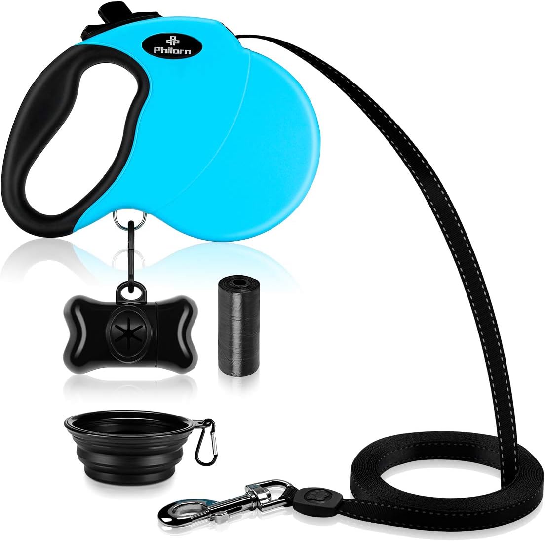 PhilornRetractable Dog Leash, Heavy Duty 16FT Extendable Dog Lead- Tangle Free, One Button Break & Lock, Anti-Slip Rubber Handle Reflective Extending Lead for Large Pet up to 110lbs