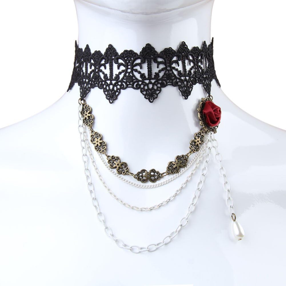Tenflyer Lady Retro Lolita Gothic Lace Tassel False Collar Necklace Choker
