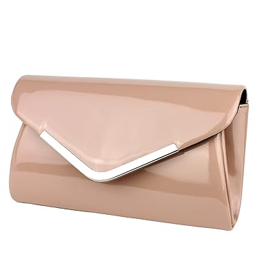 Schompi Vintage Damen Lack-Tasche Abendtasche Clutch Bag mit abnehmbarer Schulterkette Kettentasche