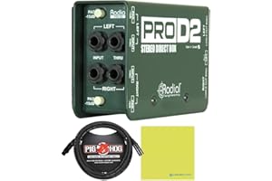 LIQUID AUDIO Radial DI Box PROD2 Passive Stereo DI Box Bundle with 10ft Pig Hog XLR Microphone Cord & Polishing Cloth - Hum Eliminator DI Boxes for Instruments, Passive Box Made for Keyboards, Guitar, Bass DI