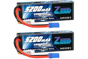 Zeee 2S Lipo Battery 5200mAh 7.4V 80C Hard Case Battery with EC5 Plug Compatible with 1/8 1/10 RC Vehicles Car Slash RC Buggy