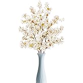 WenXin 39.3 Inch White Cherry Blossom Branches Fake Cherry Blossom Bouquets Long 3pcs Branches Flowers Stems Silk Tall Japanese Fake Flower Arrangements for Home Wedding Party Decoration