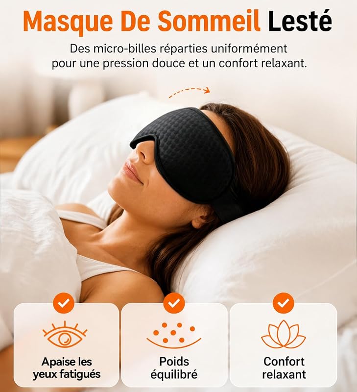Masque de Nuit 3D Occultant Lesté, Sans Pression Yeux