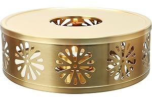 Tea Warmer Chrysanthemum Silhouette, JUKFITA Gold Brushed Stainless Steel Teapot Warmer, Includes 1 Tealight Holder