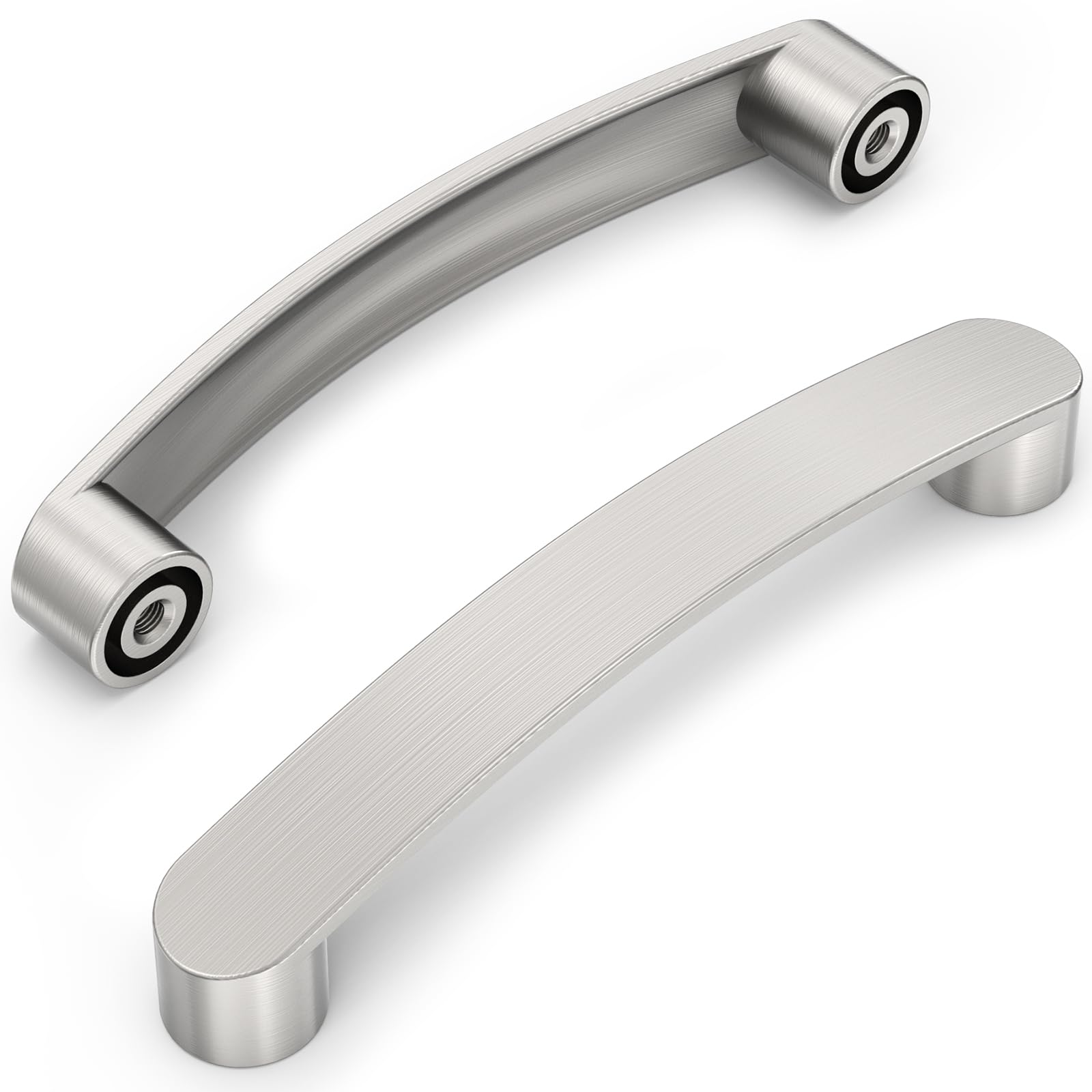 Furniware Brushed Nickel Cabinet Handles - Pack of 10, 128mm(5 Inch) Hole Center, Modern Kitchen and Bathroom Cabinet Hardware