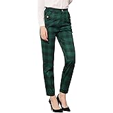 Allegra K Women's Vintage Tartan Plaid Pants Elastic Waist Straight Long Trousers
