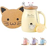 BigNoseDeer Tea Cup With Infuser and Lid Ceramic Coffee Mug Kawaii Cat Mug Cute Mugs Tea Mug Cute Cool Preppy Stuff Cat Gifts Birthday Gifts Cute Gifts for Women Girls(13oz)