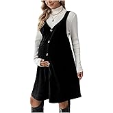 OYOANGLE Women's Maternity Button Front Sleeveless Dress V Neck Straight Pinafore Overall Dresses