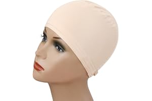 Bamboo Fiber Wigs Cap Soft Comfortable Elastic Fiber Wigs Cap with Adjustable Strap for Wig Making (Beige)
