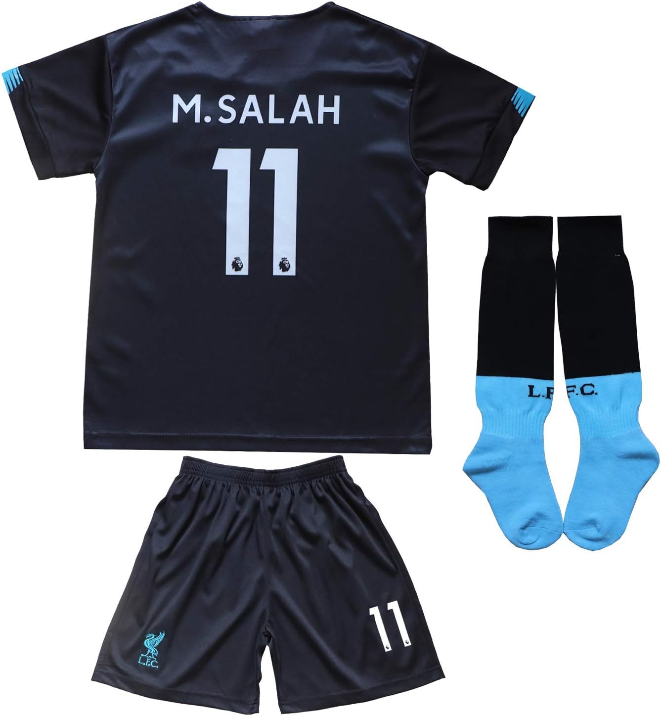 GamesDur Liverpool Mo Salah #11 Third Black Kids Soccer Jersey Set Shirt Short Socks Youth Sizes