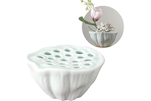 EGGONE Lotus Pod Flower Arrangement Vase, Ceramic Flower Frog Pot, Ikebana Stem Holder, Decorative Flower Frog Container, Floral Arrangement Bowl for Tea Table, Ceramic Flower Vase Kenzan (Light Cyan)
