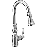Moen S73004 Weymouth Shepherd's Hook Pulldown Kitchen Faucet Featuring Metal Wand with Power Boost, Chrome