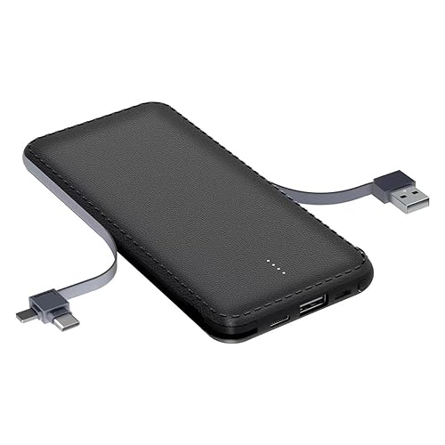 Power Bank 10000mAh Cell Phone External Battery Packs with Built in Cable Portable Charger Battery Backup Compatible with iPhone Android (Black)