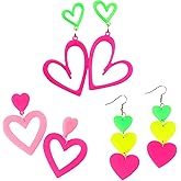 3 Pairs Heart Neon Earrings for Women Acrylic 80s 90s Earrings Jewelry Glow Party 80s Accessories for Women