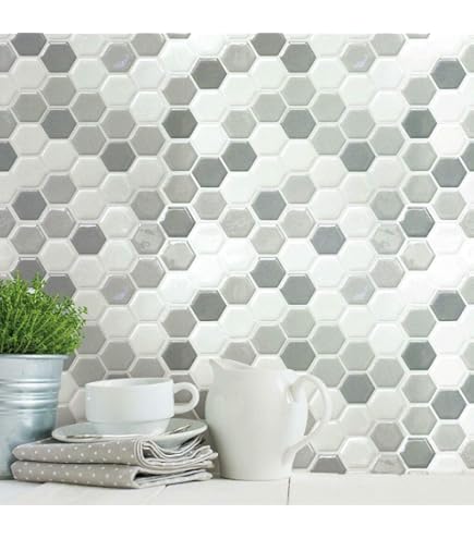 RoomMates TIL3458FLT White Hexagon Stick Tiles Pack Of 4 • Price