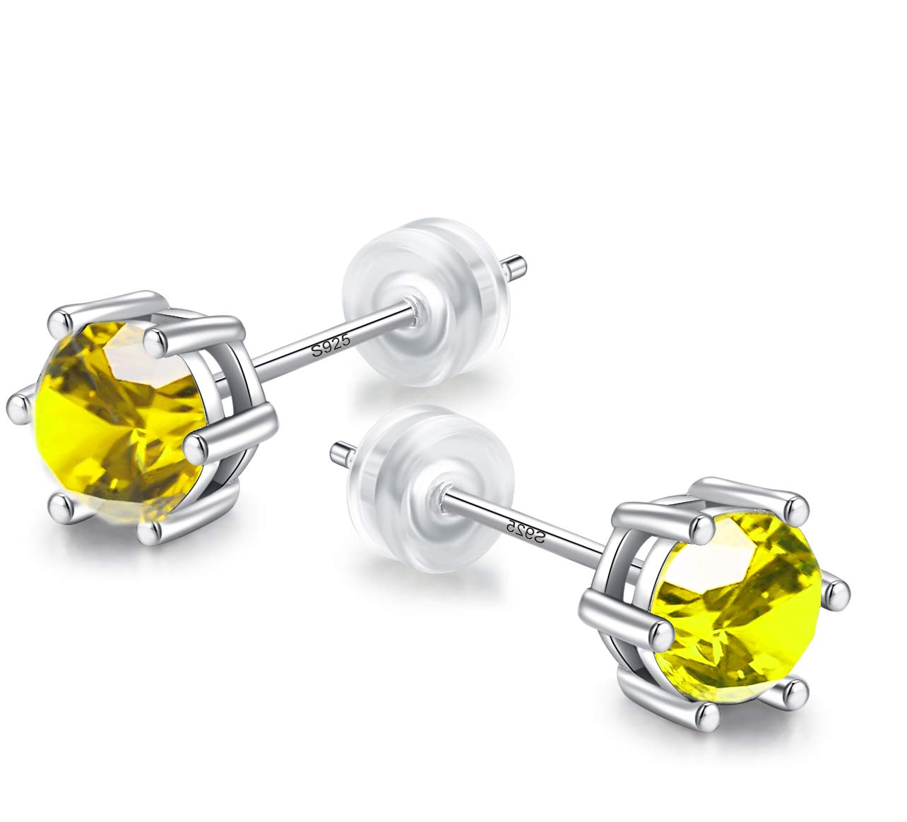 Sunnyshopday November Citrine Nov Birthday Stone Birthstone,Daily Wear,925 Sterling Silver or 18ct White Gold Plated Earrings Studs Men Women,Jewelry Box Gift Choice — image 1