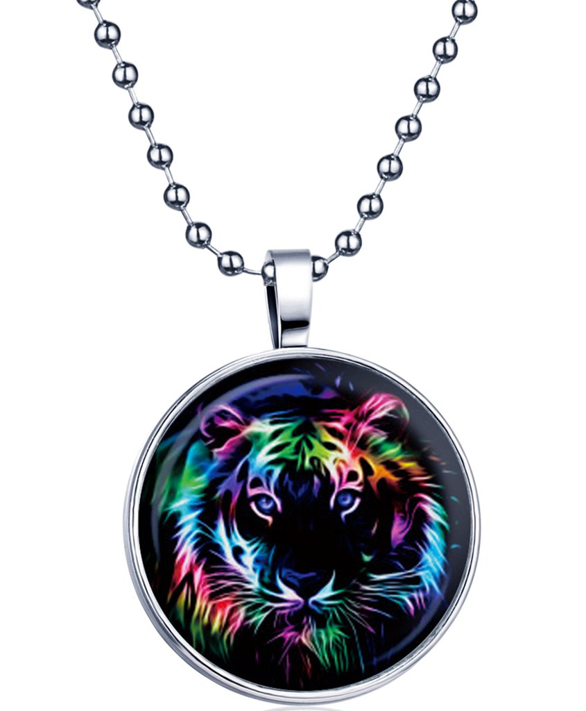 Yumilok Jewellery Necklace Blue Luminous Alloy and Resin Tiger Head Cool Colourful Fashion for Women Men All Saints Gift, Resin, Crystal, Resin, Crystal